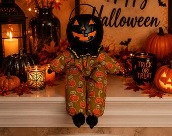 Halloween Pumpkin Man Doll: Candy Bucket Decoration