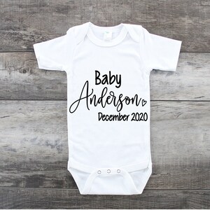 Personalize Baby Announcement, Custom Baby Bodysuit, Pregnancy Announcement, Baby Shower Gift, Personalized Last Name Onesie, Onesie