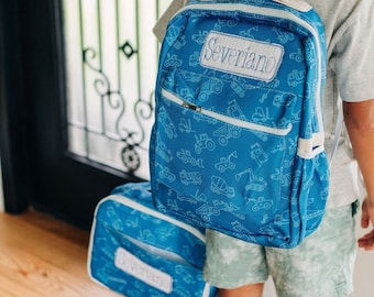 Boys Backpack, School Bag, Lunch Bag, Construction, Monogrammed, Personalized, Embroidered, Kids, Kindergarten, Pre-K, Preschool, 1st Grade