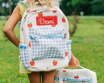 Girls Backpack, School Bag, Lunch Bag, Monogrammed, Personalized, Apples, Kids, Preschool, Pre-K, Prek, Kindergarten,