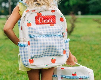 Sac à dos pour fille, cartable, sac à lunch, monogramme, personnalisé, pommes, enfants, préscolaire, préscolaire, préscolaire, maternelle,