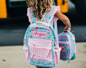 Kids Lunch Bag, Personalized Girls Lunch bag, Matching Backpack, Floral Backpack, Personalized, Watercolor Rose, Kindergarten, Pre-K