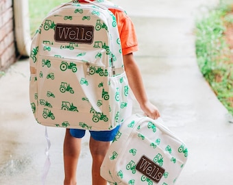 Boys Backpack, School Bag, Lunch Bag, Monogrammed, Personalized, Embroidered, Kids, Tractor Backpack