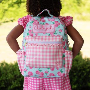 Sac à lunch pour enfants, Sac à lunch pour filles, Sac à dos assorti, Sac à dos floral, Personnalisé, Rose aquarelle, Maternelle, Préscolaire