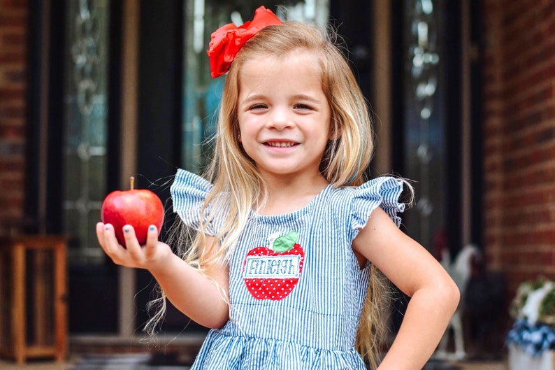 Apple Dress, School Dress, Girls Apple Dress, Preschool, Pre-K, Kindergartener, 1st Grade, 2nd Grade image 1