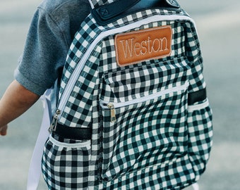 Personalized Backpack, Kids Backpack, Lunch Bag, Matching Backpack, Black Gingham Backpack, Monogrammed, Kindergarten, 1st Grade, Gingham