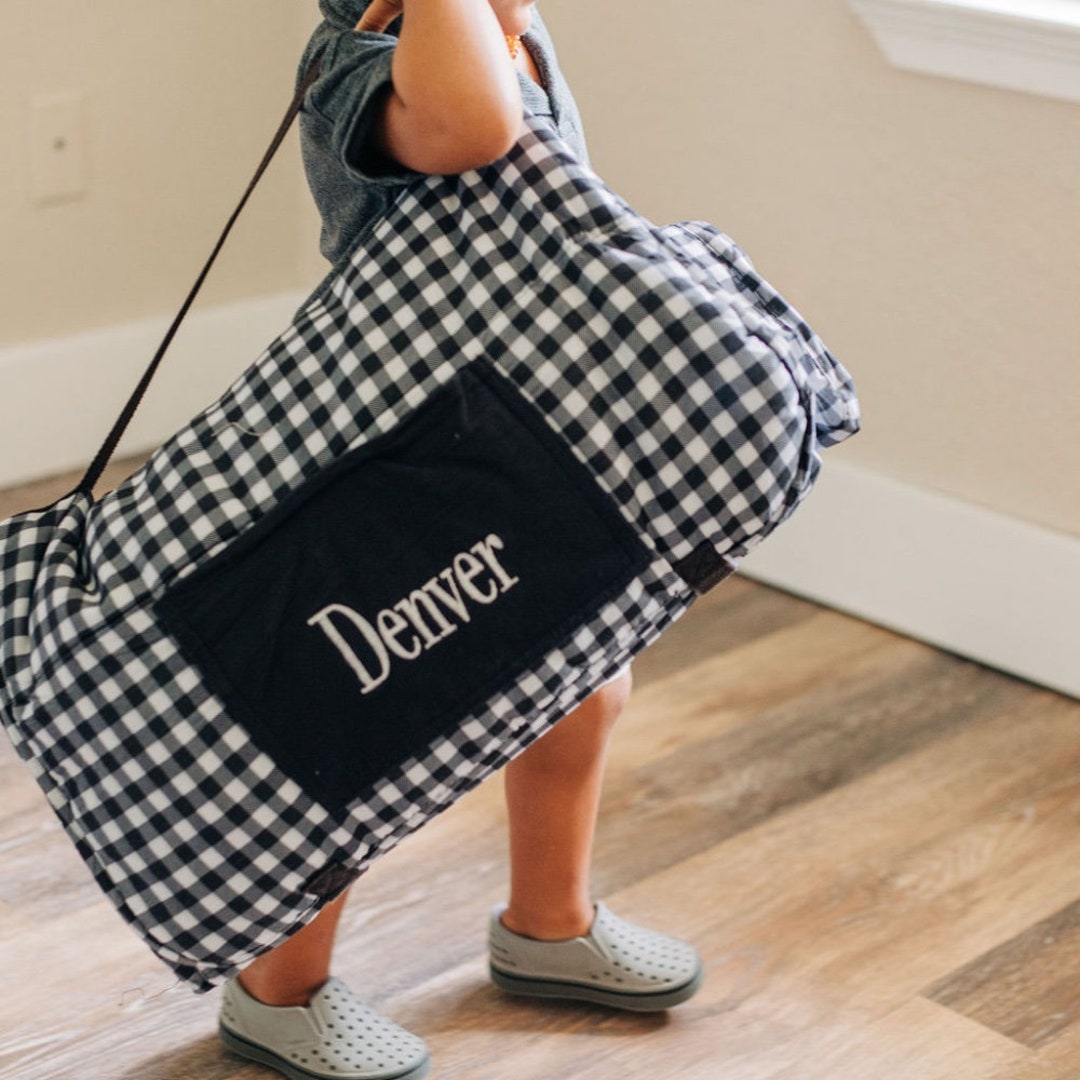 Toddler Nap Mat, Prek Nap Mat, Black Gingham, Kindergarten, Nap Mat