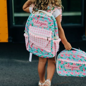 Kids Lunch Bag, Personalized Girls Lunch bag, Matching Backpack, Floral Backpack, Personalized, Watercolor Rose, Kindergarten, Pre-K image 4