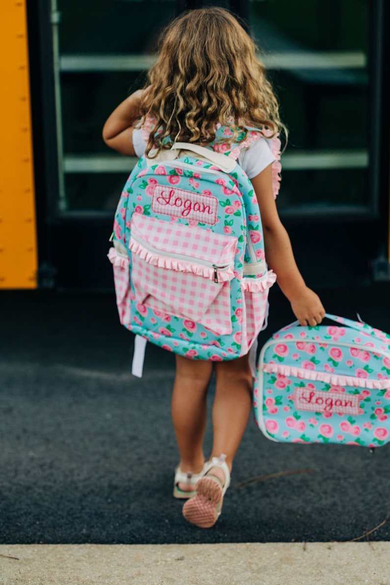 Kids Lunch Bag, Personalized Girls Lunch bag, Matching Backpack, Floral Backpack, Personalized, Watercolor Rose, Kindergarten, Pre-K image 4