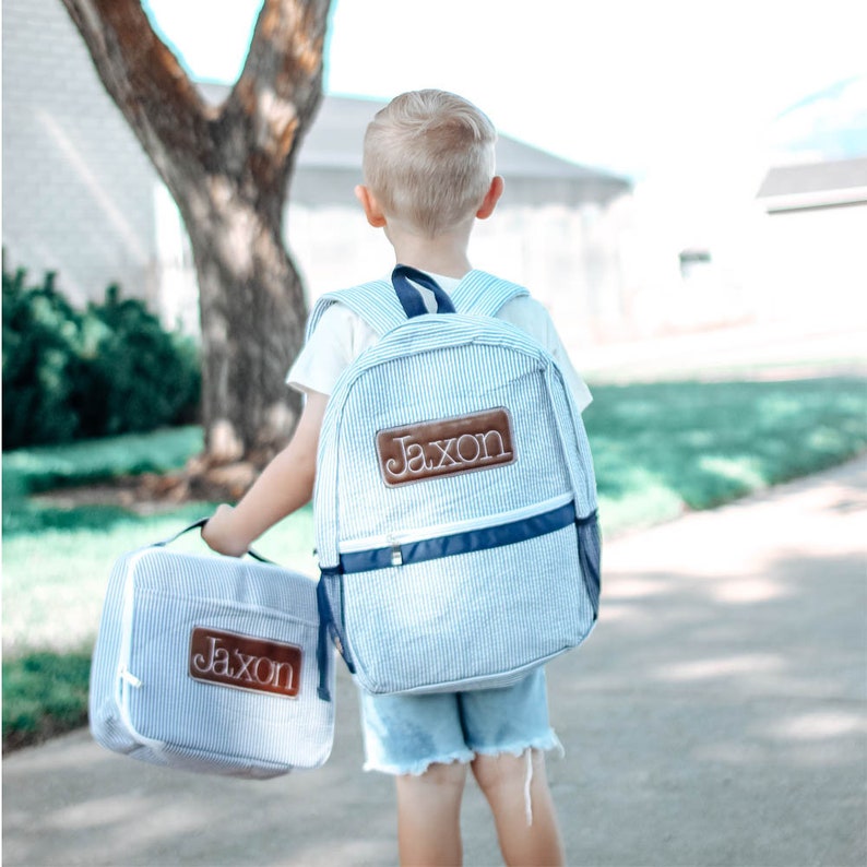 Kids Backpack School Bag Lunch Bag Seersucker Monogrammed image 0