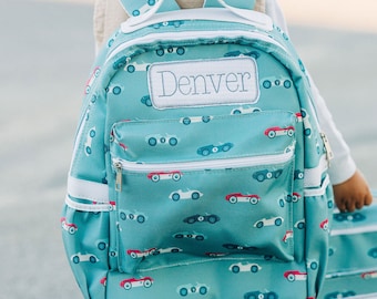 Boys Backpack, School Bag, Lunch Bag, Retro Cars, Monogrammed, Personalized, Embroidered, Kids, Car Backpack, Matching,