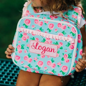 Kids Lunch Bag, Personalized Girls Lunch bag, Matching Backpack, Floral Backpack, Personalized, Watercolor Rose, Kindergarten, Pre-K image 6