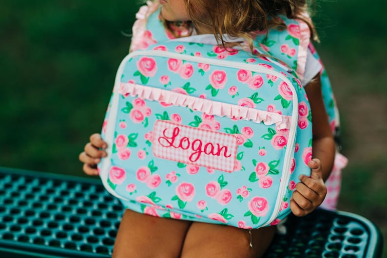 Kids Lunch Bag, Personalized Girls Lunch bag, Matching Backpack, Floral Backpack, Personalized, Watercolor Rose, Kindergarten, Pre-K image 6
