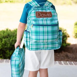 Sac à dos personnalisé à carreaux preppy - sac à dos pour enfants - sac à lunch - sac à dos assorti - monogramme - brodé - maternelle - préscolaire
