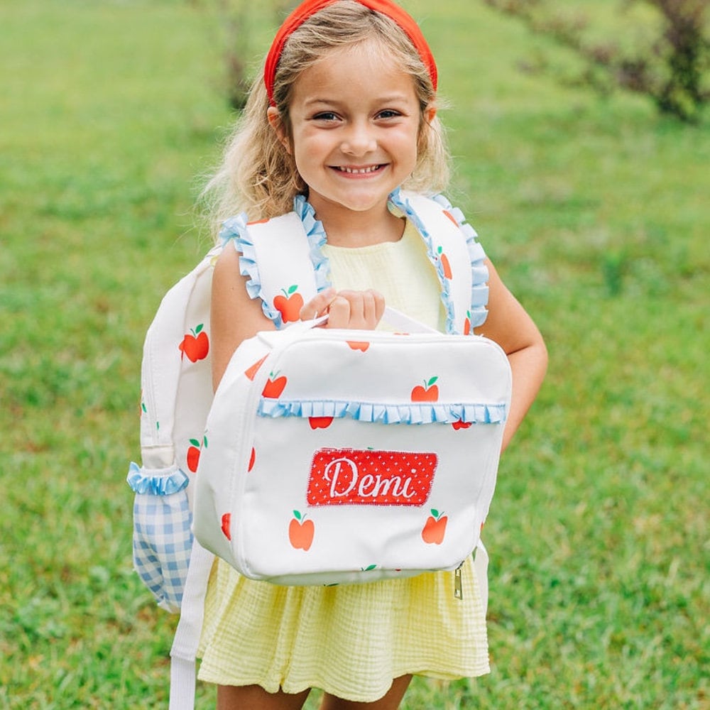 Girls Backpack, School Bag, Lunch Bag, Monogrammed, Personalized, Apples, Kids, Preschool, Pre-K, Prek, Kindergarten,