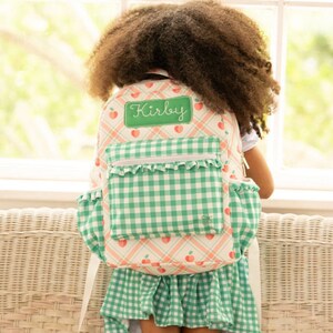 Sac à dos pour fille, cartable, sac à lunch, pêches, monogramme, personnalisé, brodé, enfants, sac à dos, filles, rentrée des classes, Géorgie