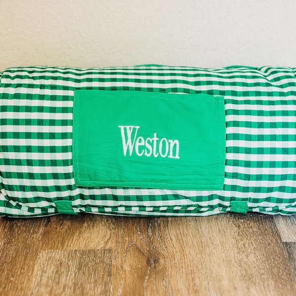 Toddler Nap Mat, Boys Napmat, Kids Sleep Mat for School, Daycare, Pre-k, Preschool, Personalized, Embroidered, Green Gingham