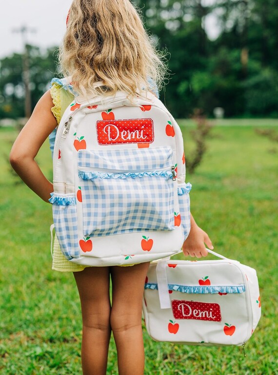 Girls Backpack School Bag Lunch Bag Monogrammed Personalized Apples Kids Preschool Pre k Prek Kindergarten Etsy