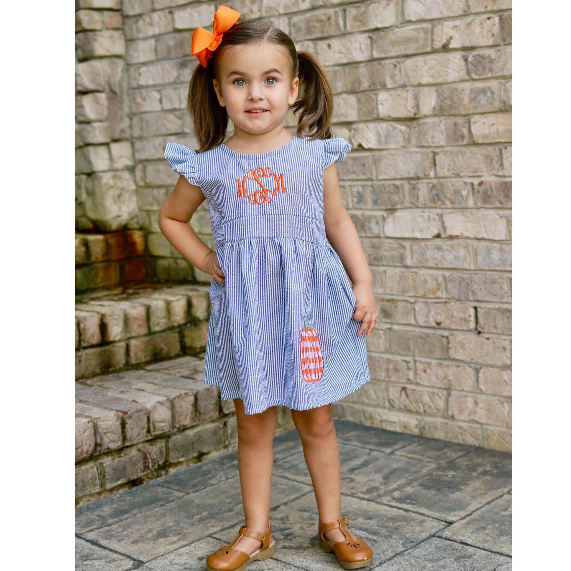 Pumpkin Patch Dress for Girls Toddler Girl Seersucker Ruffle Etsy