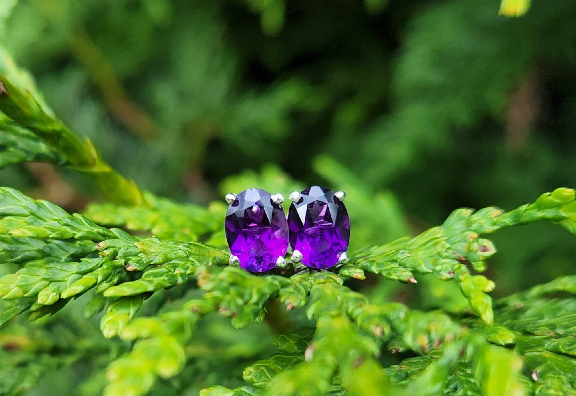 Natural Amethyst Screw Back Earrings 14k White Yellow or Rose Gold