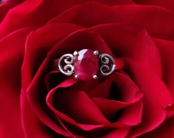 Natural Ruby Sterling Silver Stackable Ring 925 L10SA