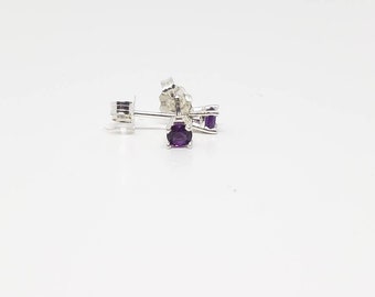 Natural AAA Amethyst Stud Earrings Sterling Silver .25ct 3mm