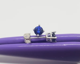 Natural AAA Blue Sapphire Platinum Stud Earrings .75ct 4mm