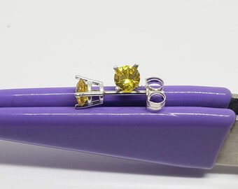 Natural AAA Yellow Citrine Sterling Silver Stud Earrings 1.00ct 5mm