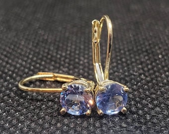 14k Yellow Gold Round Aquamarine Lever-back Earrings 1ct 5mm