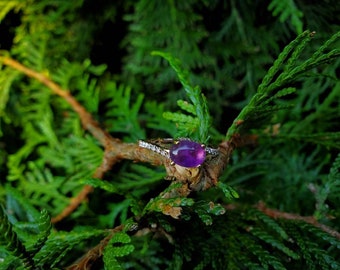 Oval Amethyst Cabochon and Diamond 14k Rose Gold Bypass Ring