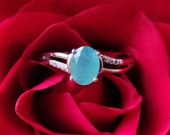 Grandidierite & CZ Sterling Silver Stackable Ring 925 8x6mm 1.2ct Cubic Zirconia L10SA