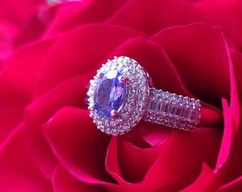Iolite & CZ Sterling Silver Stackable Ring 925 8x6mm 1.70cttw Cubic Zirconia L10SA