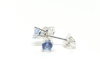 Natural AA Aquamarine Stud Earrings 18k White Gold .25ct 3mm
