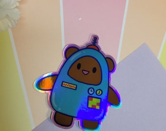 kawaii holographic sticker, robot teddy bear sticker, robot stickers, teddy bear stickers, cute holographic sticker,