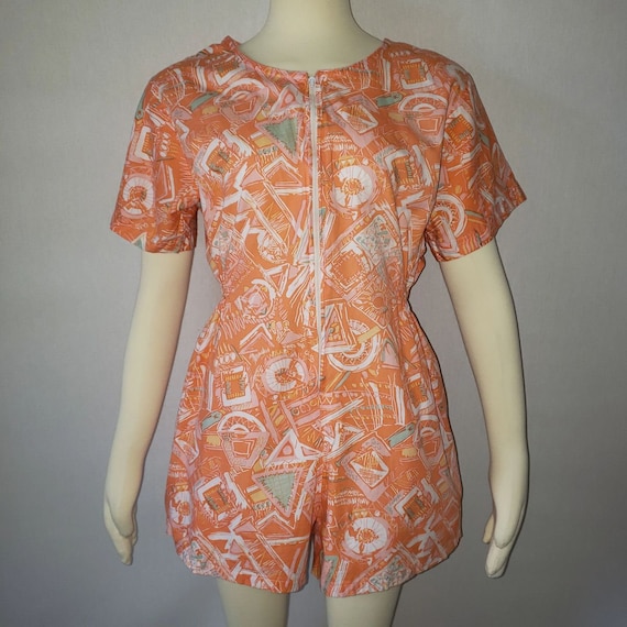 vintage romper with pockets orange romper abstract