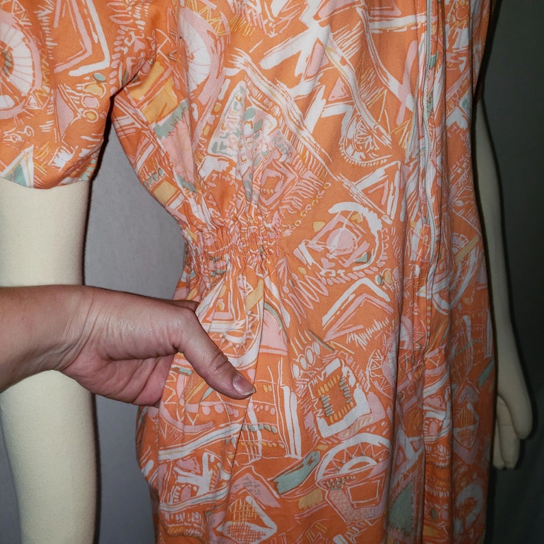 vintage romper 80s romper summer romper romper with pockets orange romper abstract print 1980s romper coral romper vacation romper