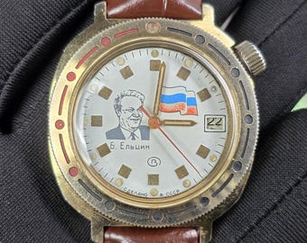 Wostok Boris Eltzin Commander wristwatch caliber 2414A SU Vostok russian watch Восток Командирские 1990s