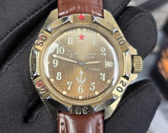 Wostok Submarine Anchor Commander wristwatch caliber 2414A SU Vostok russian watch Восток Командирские 1990s