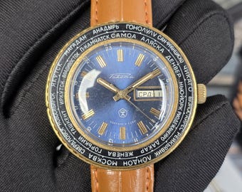 Raketa Cities of the World. 19 Jewels USSR wristwatch caliber 2628.H Soviet Union watch Ракета 1970s
