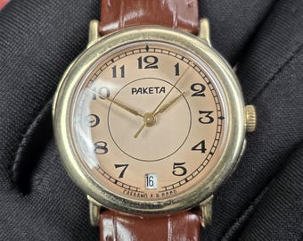 Raketa 19 Jewels Gold Plated USSR wristwatch caliber 2614.H Soviet Union watch Ракета 1980s