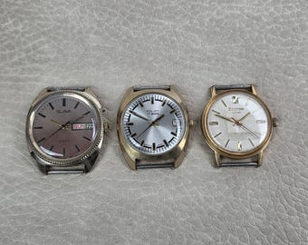 3 pcs. Poljot, Slava, Wostok gold plated watches. Not working, for repair. USSR wristwatches 1980s