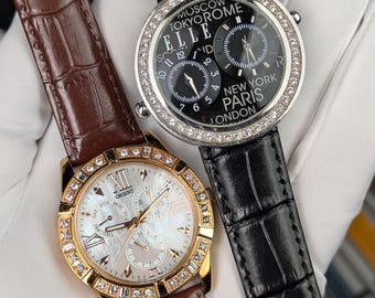 2 pcs Orient UT0B-RO-A and ELLE Dual Time EL20038S06C ladies watches