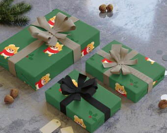 Christmas Pomeranian Gift Wrapping Paper Roll, Eco-Friendly Gift Wrap, Cute Holiday Packaging, Chic Gift Decor