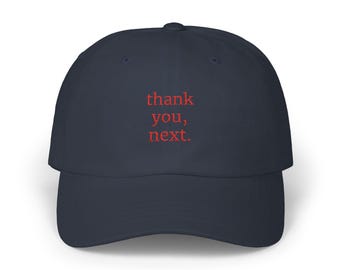Thank You, Next cap, embroidered casual dark blue baseball cap, trendy gift for Ariana Grande fans, statement accessory