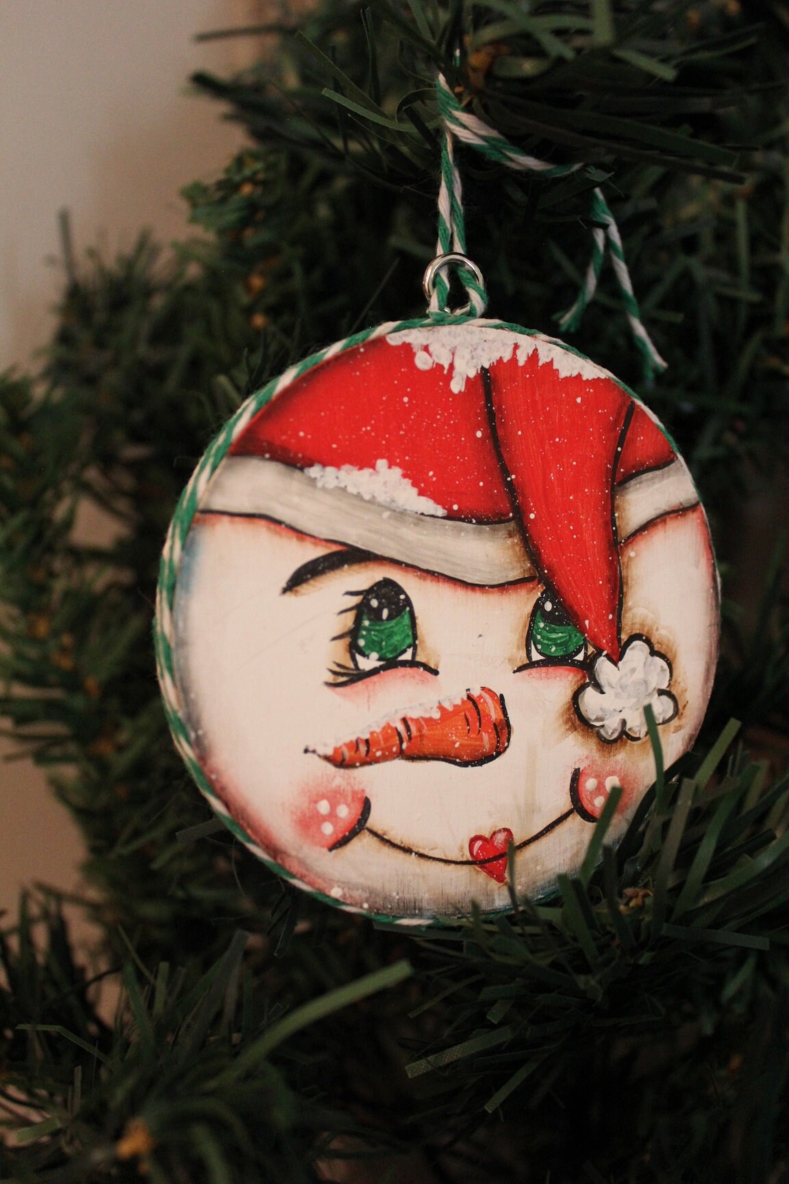 Hand painted wood disc Christmas ornamentSilly Snowmen Etsy