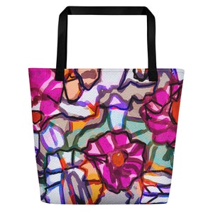 ABSTRACTED RHODODENDRON beach BAG / Over night bag / Reusable grocery bag / Tote bags / Travel Bag / Bridesmaid tote / Fall wedding decor image 6