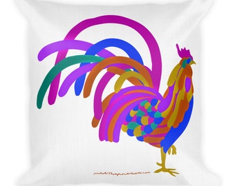 ABSTRACT ROOSTER PILLOW Elevate Your Home Decor with a Stylish colorful abstract rooster pillow - Ideal Bird art print for Modern Homes