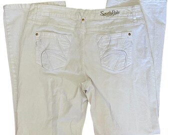Vintage Y2K Southpole Embroidered Flare Jeans Womens 16 (34x31) White Hip Hop