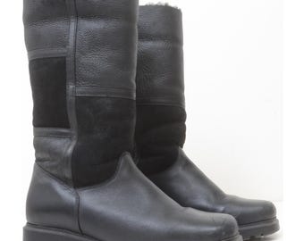 VTG La Canadienne Womens 9 Mixed Panel Suede Leather Square Toe Fur Lined Boots