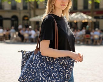 The Jackie Bag, Leather & Chenille Velvet Laptop Tote